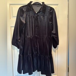 Black Velvet Button-Up Dress